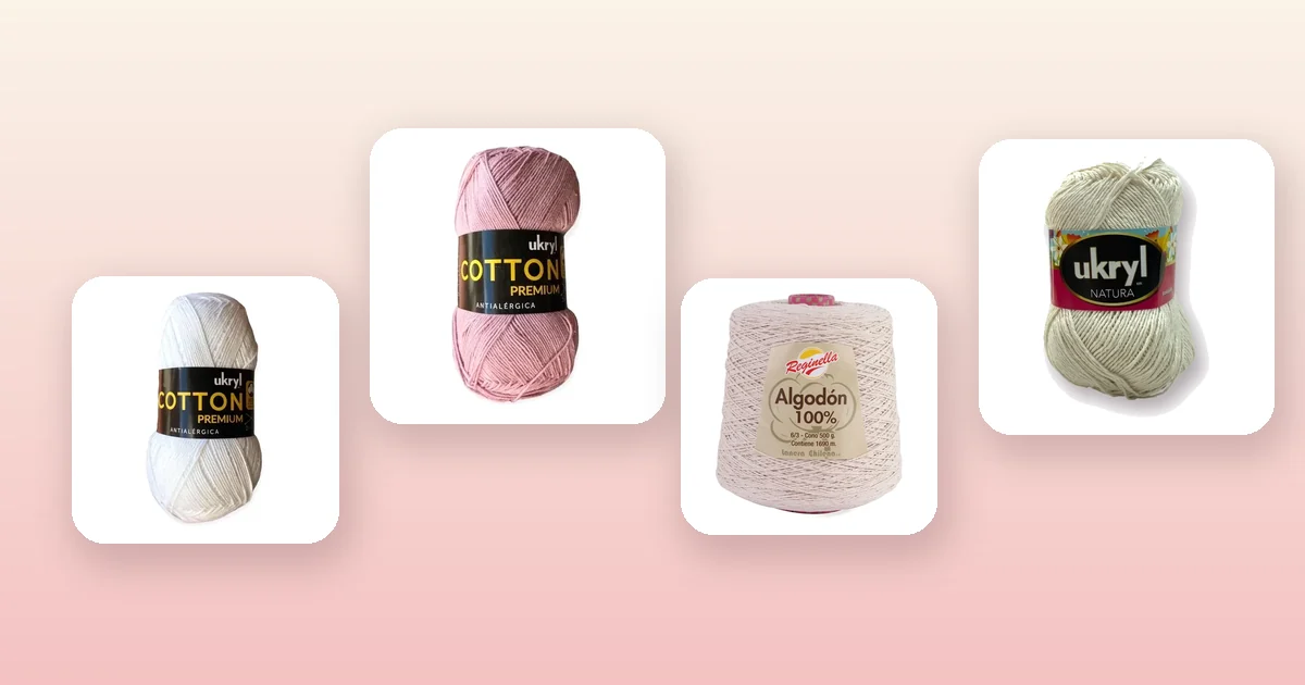 Ovillos de hilo de algodón y Ukryl Natura para tejer un tapete a crochet