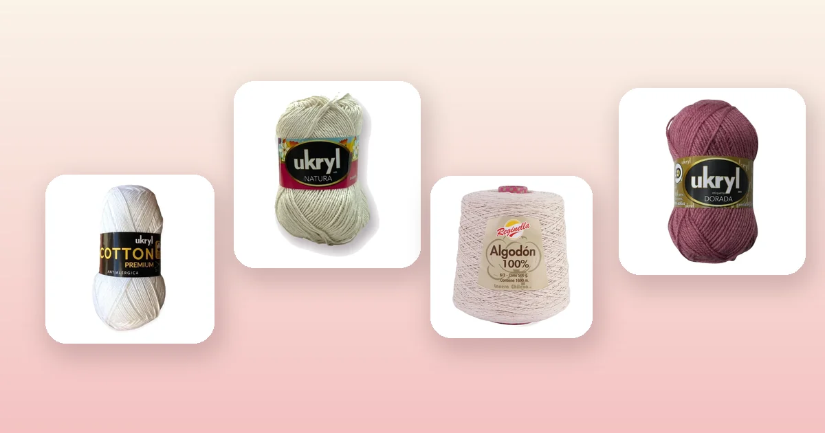 Ovillos de hilo de algodón y Ukryl Natura para tejer una falda a crochet