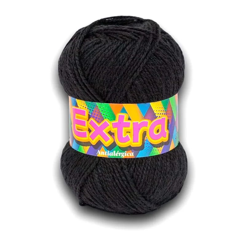 Ovillo de lana Extra color negro, 100 g y 220 m