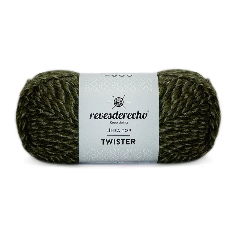 Ovillo jaspeado de Lana Twister Revesderecho color verde oliva, 100 g y 150 m