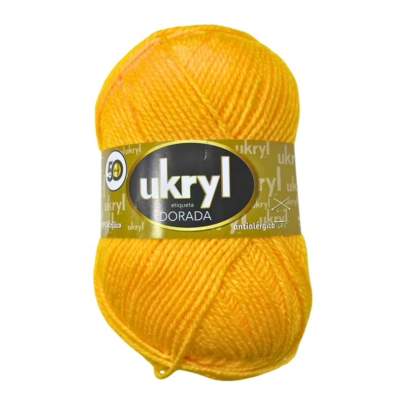 Ovillo de Lana Ukryl Etiqueta Dorada color amarillo, 100 g y 170 m aproximados