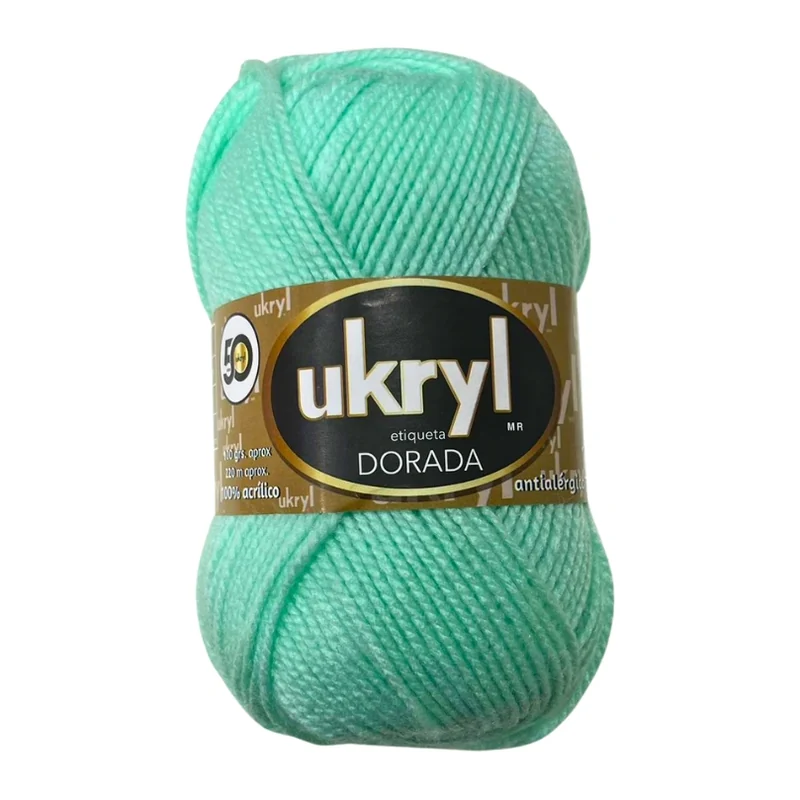Ovillo de Lana Ukryl Etiqueta Dorada color menta, 100 g y 170 m aproximados
