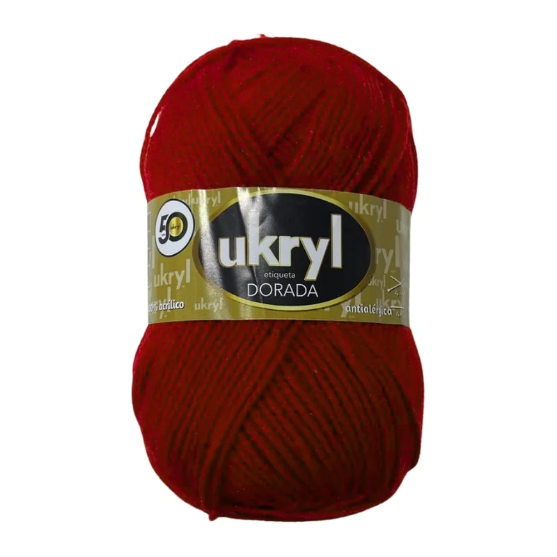 Ovillo de Lana Ukryl Etiqueta Dorada color rojo, 100 g y 170 m aproximados