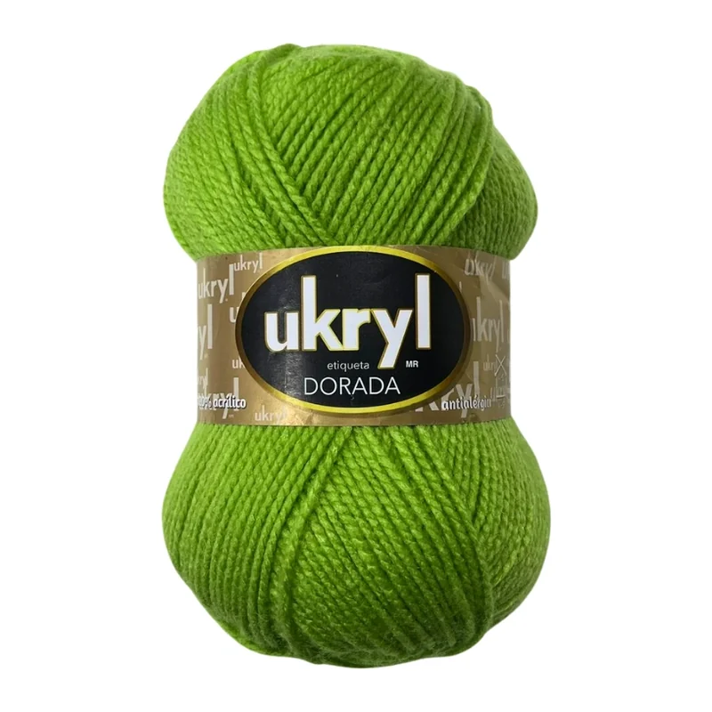 Ovillo de Lana Ukryl Etiqueta Dorada color verde limón, 100 g y 170 m aproximados