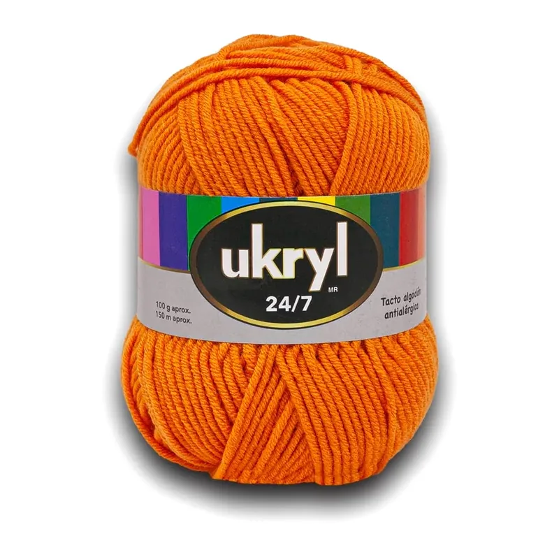 Ovillo de lana Ukryl 24/7 color naranja, 100 g y 150 m aproximados