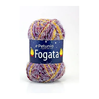 Ovillo de lana fantasía Petunia Fogata color ascuas, 100 g y 140 m