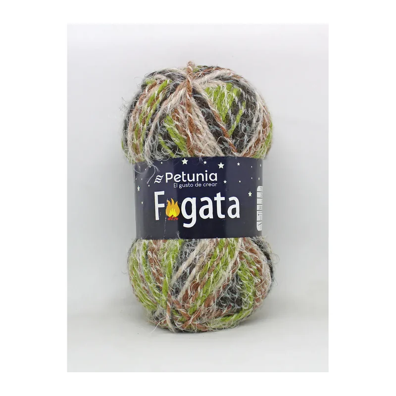 Ovillo de lana fantasía Petunia Fogata color bosque, 100 g y 140 m