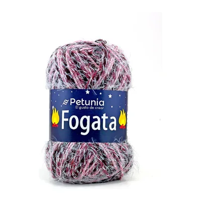 Ovillo de lana fantasía Petunia Fogata color ceniza rosa, 100 g y 140 m