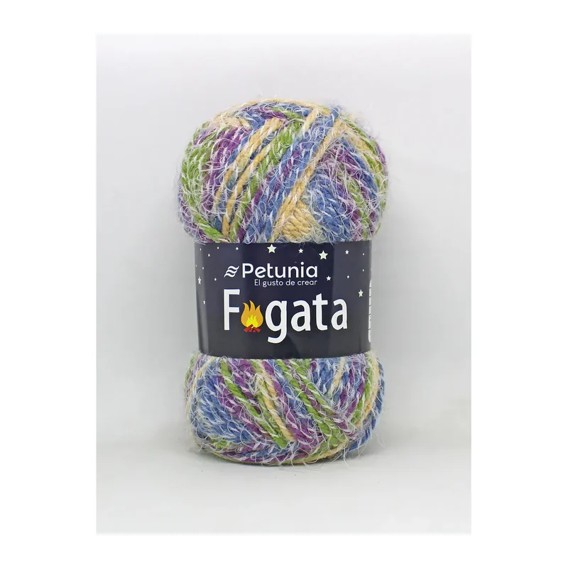Ovillo de lana fantasía Petunia Fogata color jardín, 100 g y 140 m
