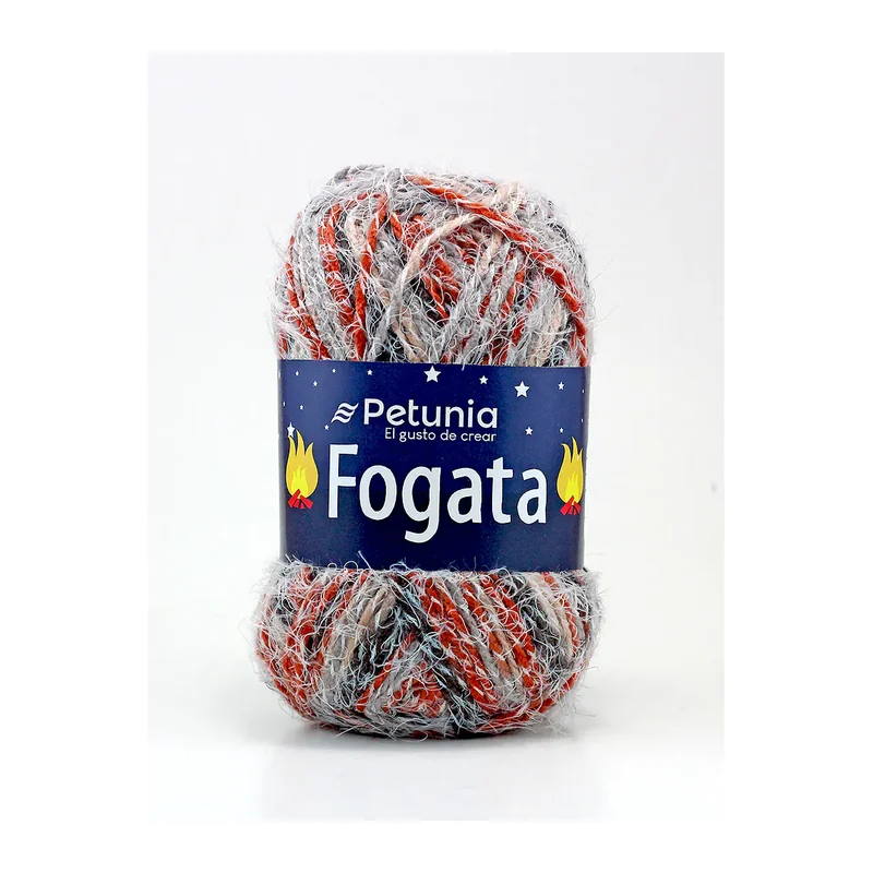 Ovillo de lana fantasía Petunia Fogata color llama, 100 g y 140 m