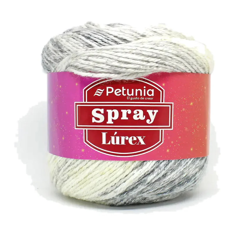Torta de lana Petunia Spray Lúrex color gris perla, 100 g y 230 m