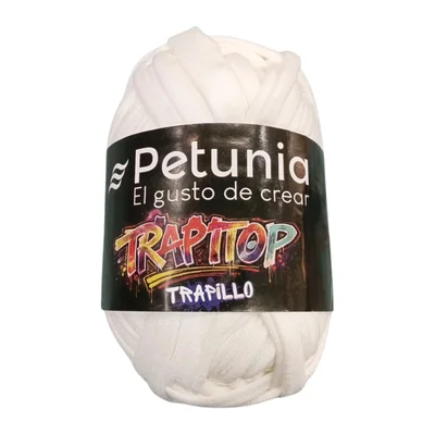 Ovillo de trapillo Petunia Trapitop color blanco, 100 g y 34 m