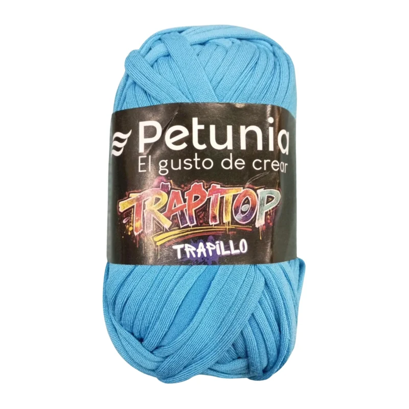 Ovillo de trapillo Petunia Trapitop color celeste, 100 g y 34 m